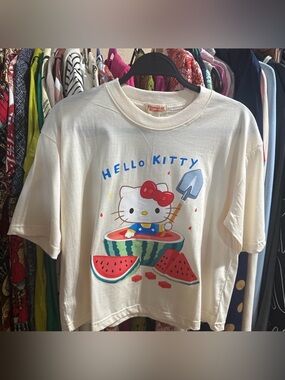 Hello Kitty Cream Graphic Tee Cute Watermelon Print Size S-M